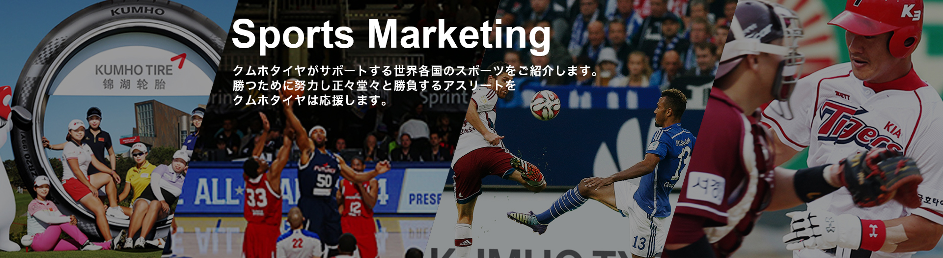 Sports Marketing クムホタイヤがサポートする世界各国のスポーツをご紹介します。勝つために努力し正々堂々と勝負するアスリートをクムホタイヤは応援します。
