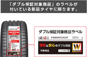 「ダブル保証対象商品」のラベルが付いている新品タイヤに限ります。